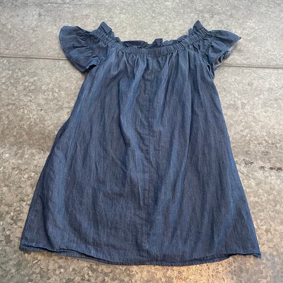 Corey Lynn Calter Anthropologie Denim Chambray Off Shoulder Ruffle Dress XS Blue - Picture 7 of 10